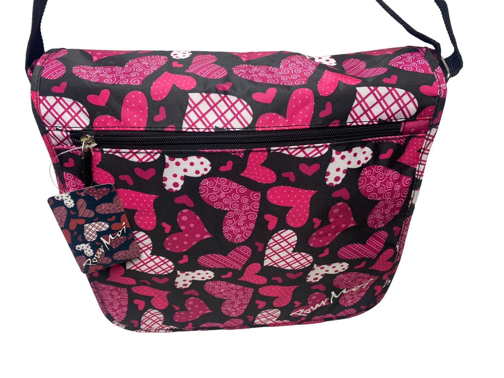 Pour Moi A4 Hearts Messenger Dispatch Bag School College Travel Satchel Black