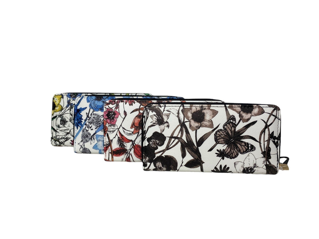 Ladies Designer Style Floral Flower Print Clutch Purse Wallet Card Coin Holder