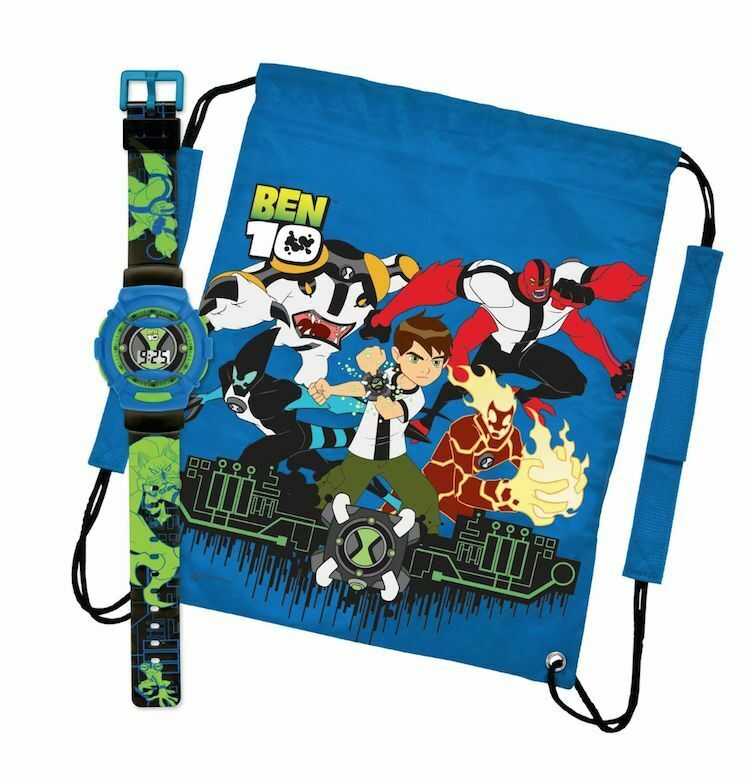 Ben 10 Boys Kids Draw String Trainer Pe Kit Bag And Digital Watch Set Gift New