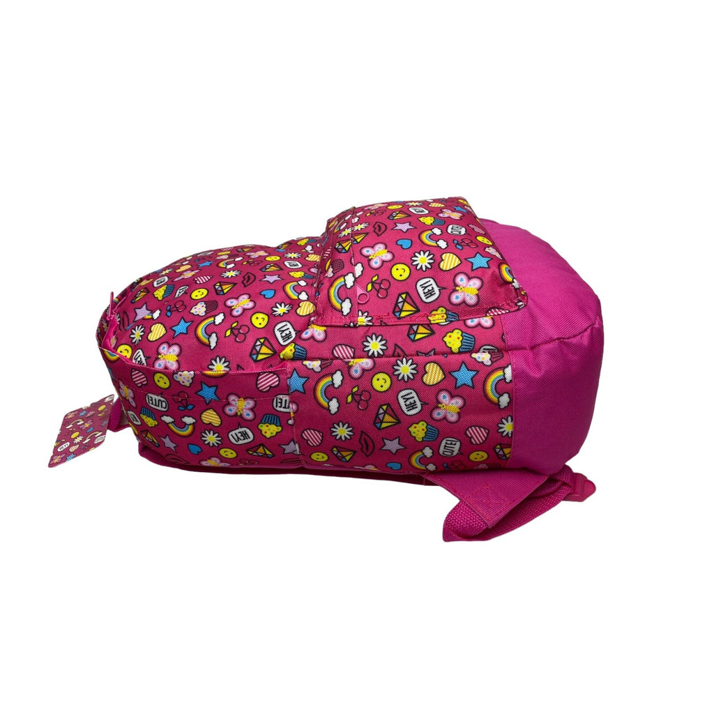 Girls Pink Slogan Roxy Rainbow Hearts Stars Cupcake School Backpack Rucksack New