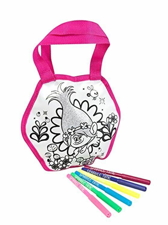  Official Dream Works Trolls Poppy Colour Your Own Tote Bag + 6 Markers Gift 