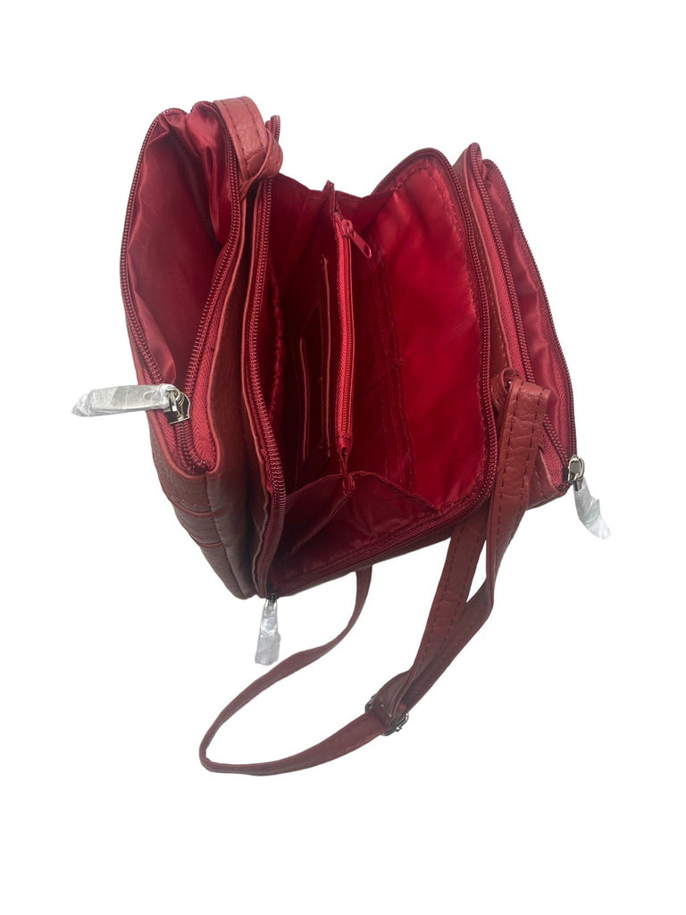 Lorenz Genuine Cowhide Leather Crossbody Shoulder Bag 3 Zipper Compartments