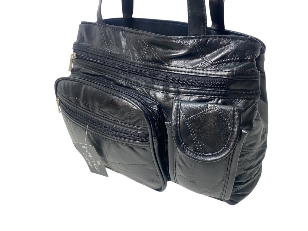 Ladies Womens Patchwork Leather Handbag Shoulder Bag Multiple Zipped New