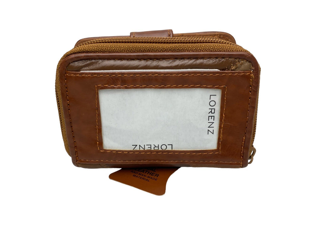Lorenz Soft Leather Patchwork Twin Zip Round Purse Wallet ID Window