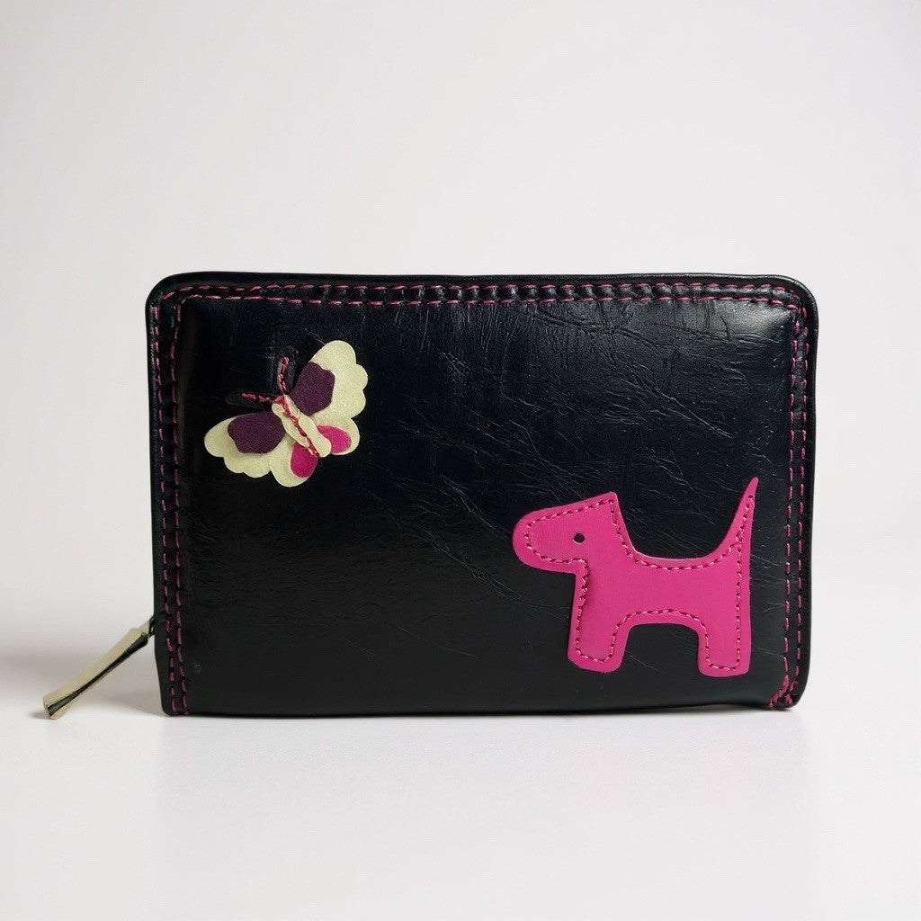 Fabretti Ladies Bifold Dog & Butterfly Design Faux Leather Clutch Purse New