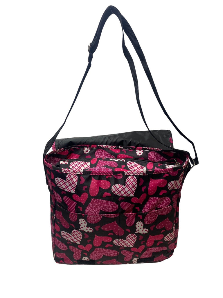 Pour Moi A4 Hearts Messenger Dispatch Bag School College Travel Satchel Black