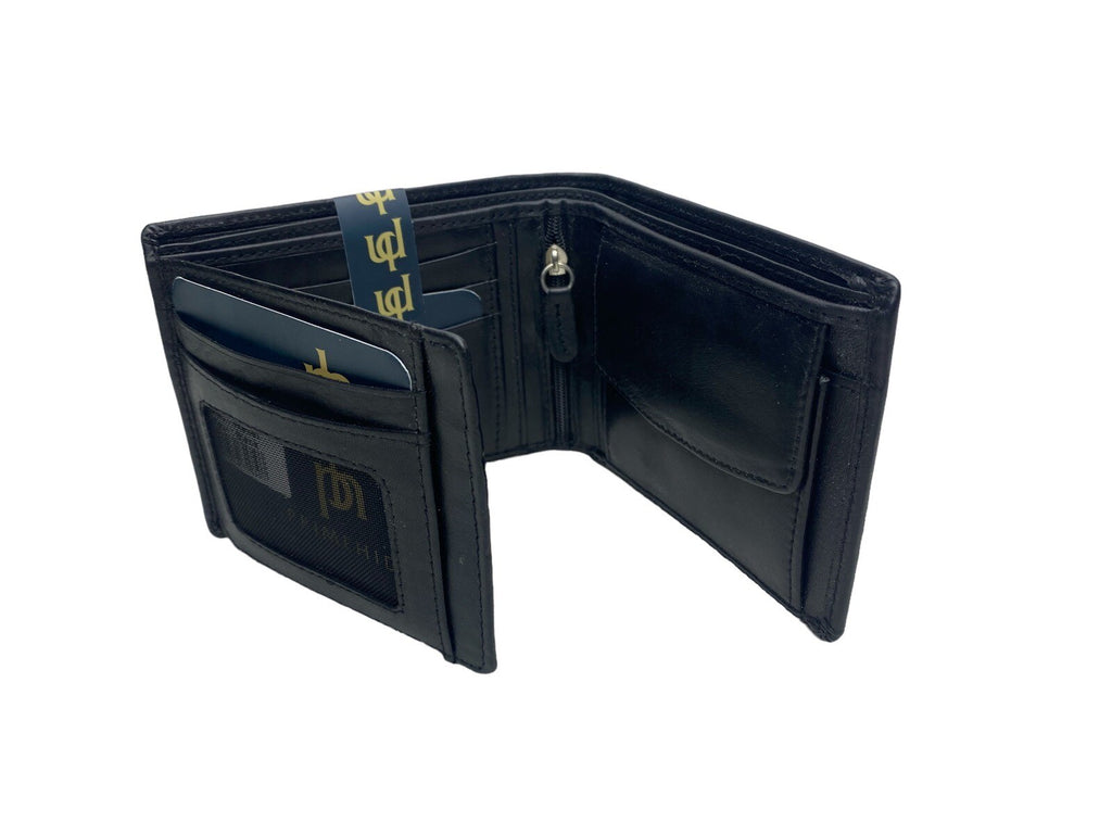 Primehide Mens Soft Luxury Leather Trifold Wallet Credit Card Black Gift Boxed