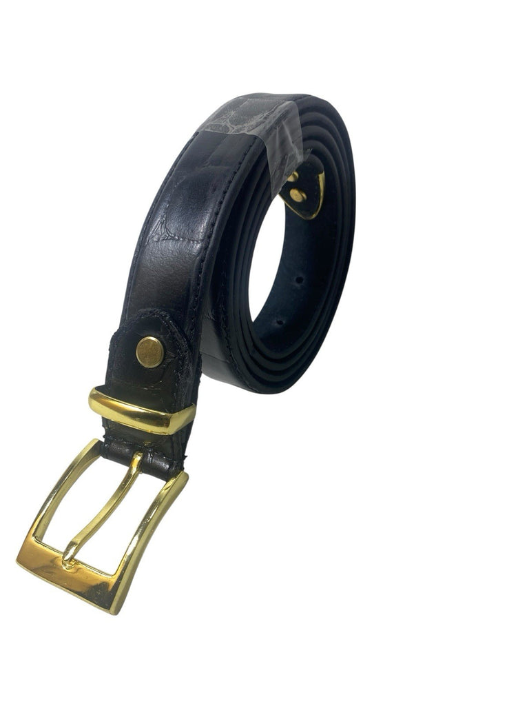 Mens Fabretti Belt Man Made Upper Leather Backing 1.14" (29mm) Wide Black Gold