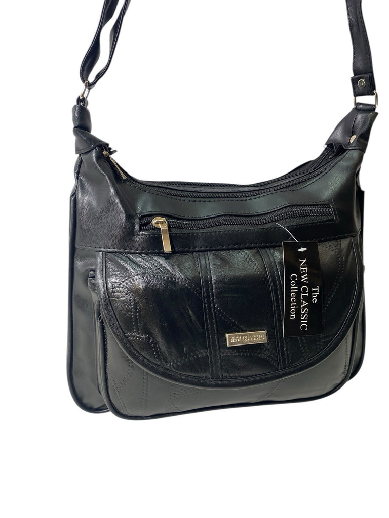 Ladies Womens Patchwork Leather Handbag Shoulder Cross Body Bag Multiple Zip