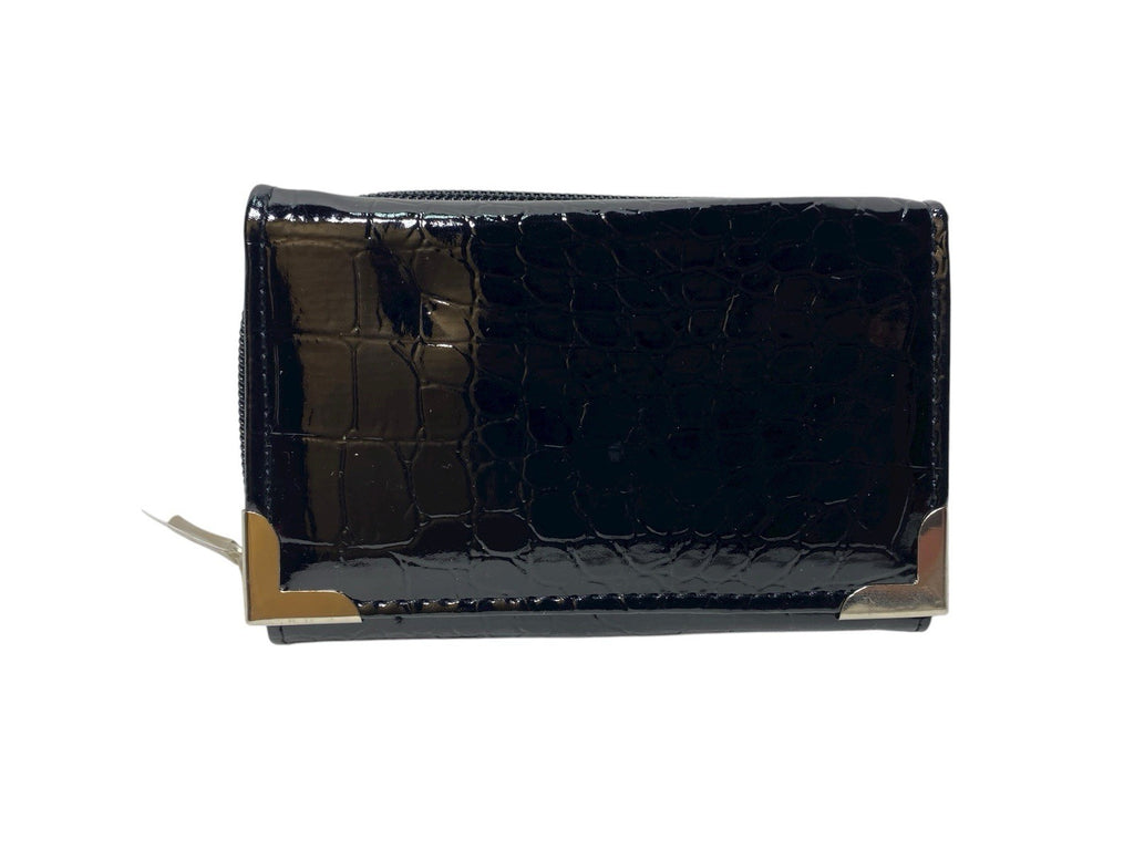Fabretti Ladies Trifold Patent Croc Zip Around Coin Credit Card Notes Purse New