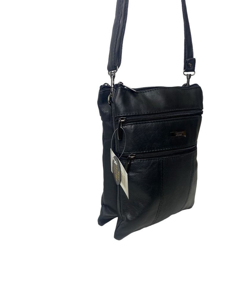 Lorenz Real Soft Leather Cross Body Shoulder Twin Section Travel Bag Black New