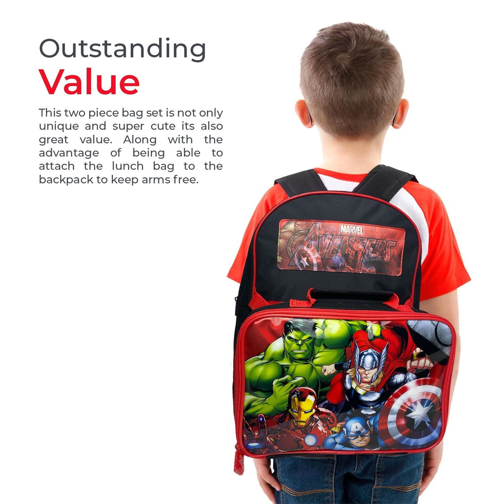 Avengers Backpack With Lunch Bag For Kids Marvel Matching 2 Piece School Bag Set
