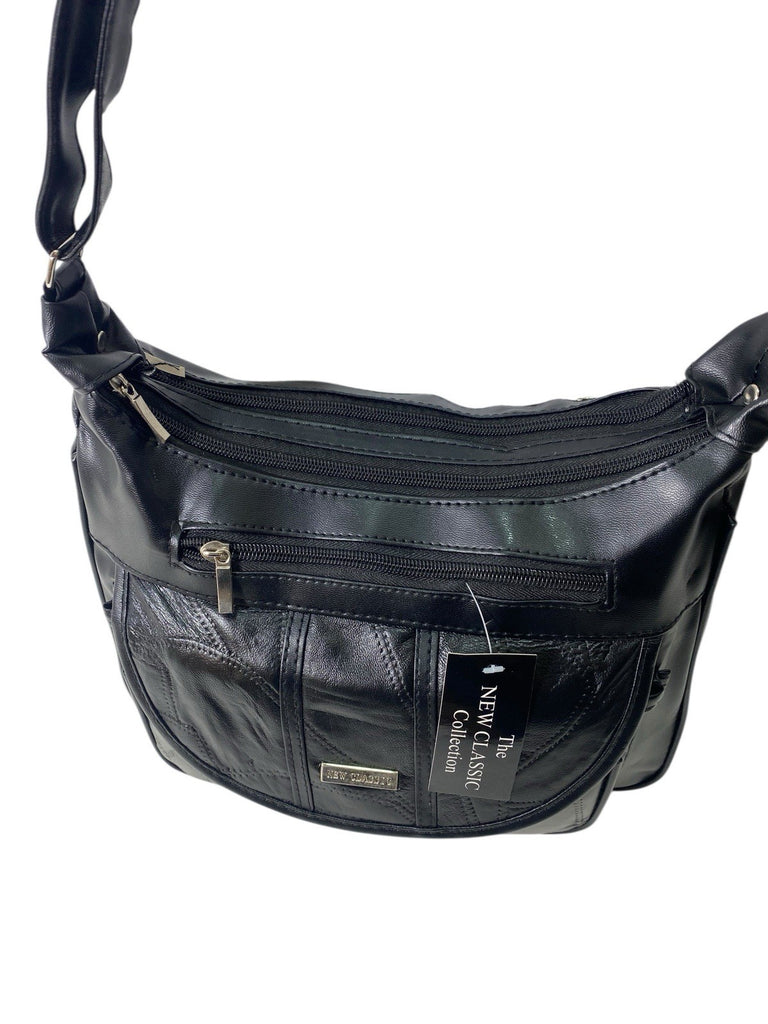 Ladies Womens Patchwork Leather Handbag Shoulder Cross Body Bag Multiple Zip