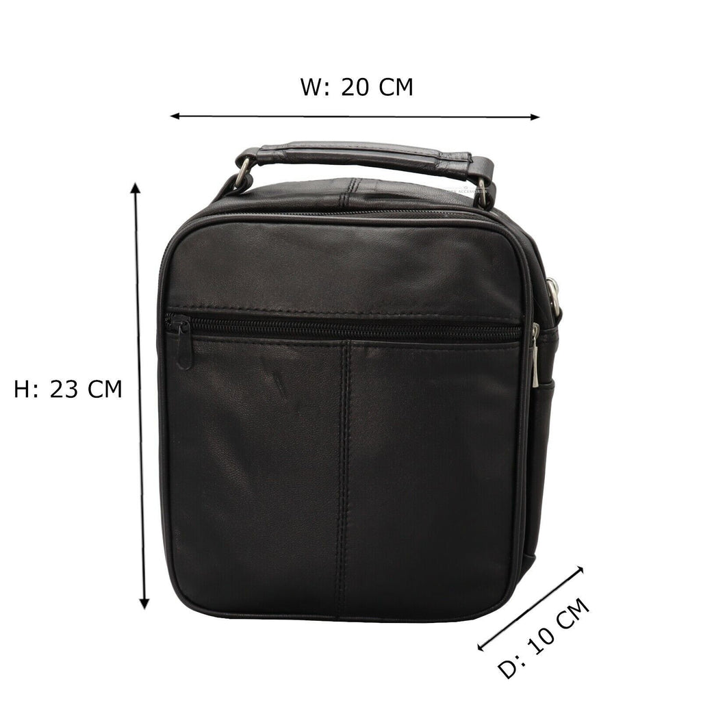 Black Leather Men Women Gents Travel Shoulder Handbag Cross Body Bag Zip Around