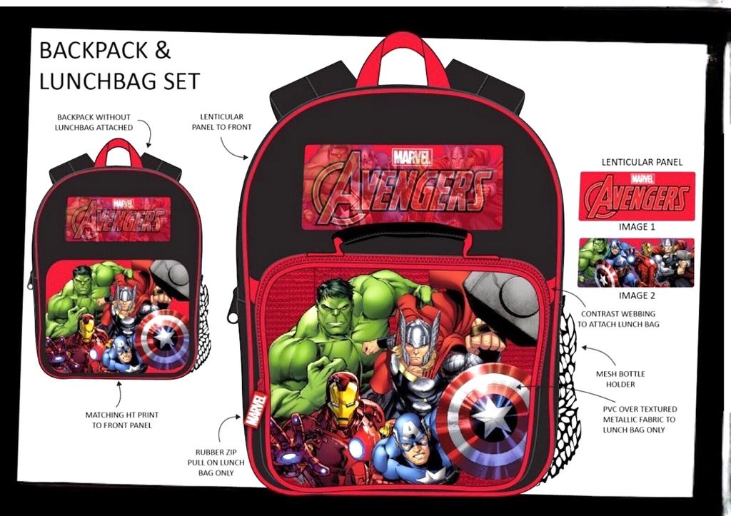 Avengers Backpack With Lunch Bag For Kids Marvel Matching 2 Piece School Bag Set