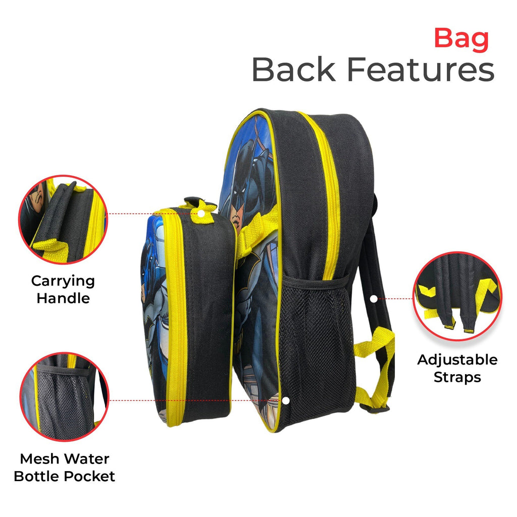 Batman Backpack With Lunch Bag For Kids Matching 2 Piece School Bag Set
