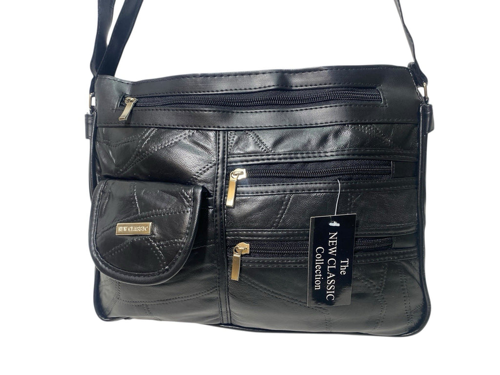 Ladies Womens Patchwork Leather Handbag Shoulder Cross Body Bag Multiple Zip New