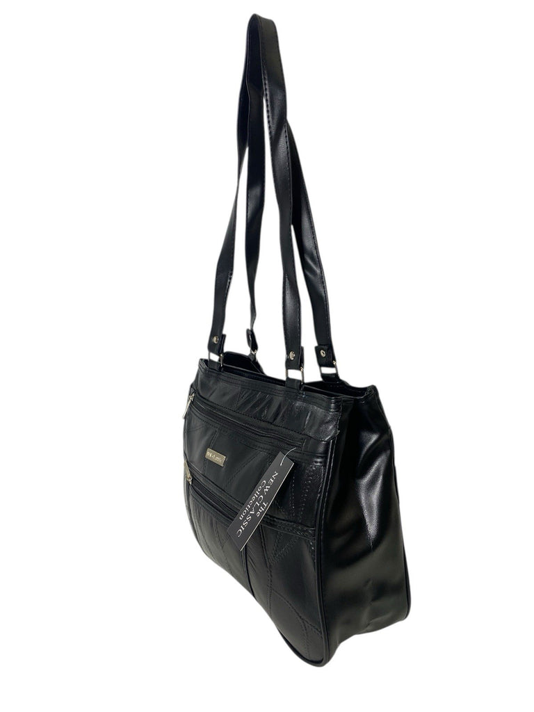 Ladies Womens Patchwork Leather Handbag Shoulder Bag Multiple Zipped New