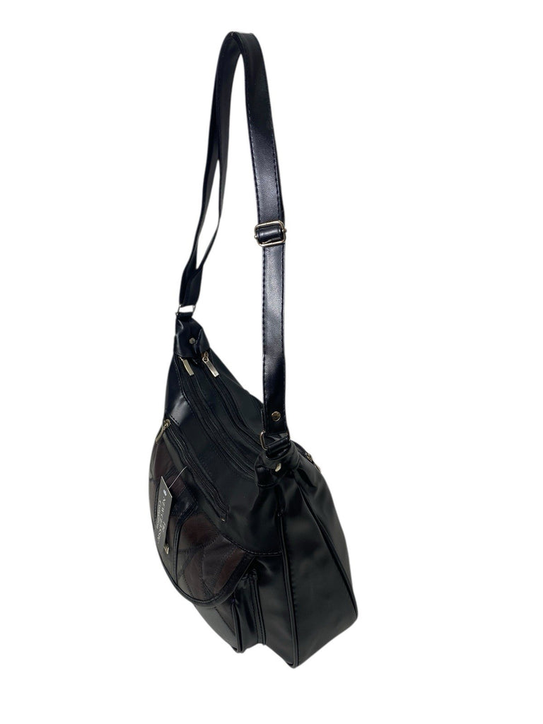 Ladies Womens Patchwork Leather Handbag Shoulder Cross Body Bag Multiple Zip