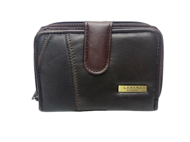 Lorenz Soft Leather Patchwork Twin Zip Round Purse Wallet ID Window