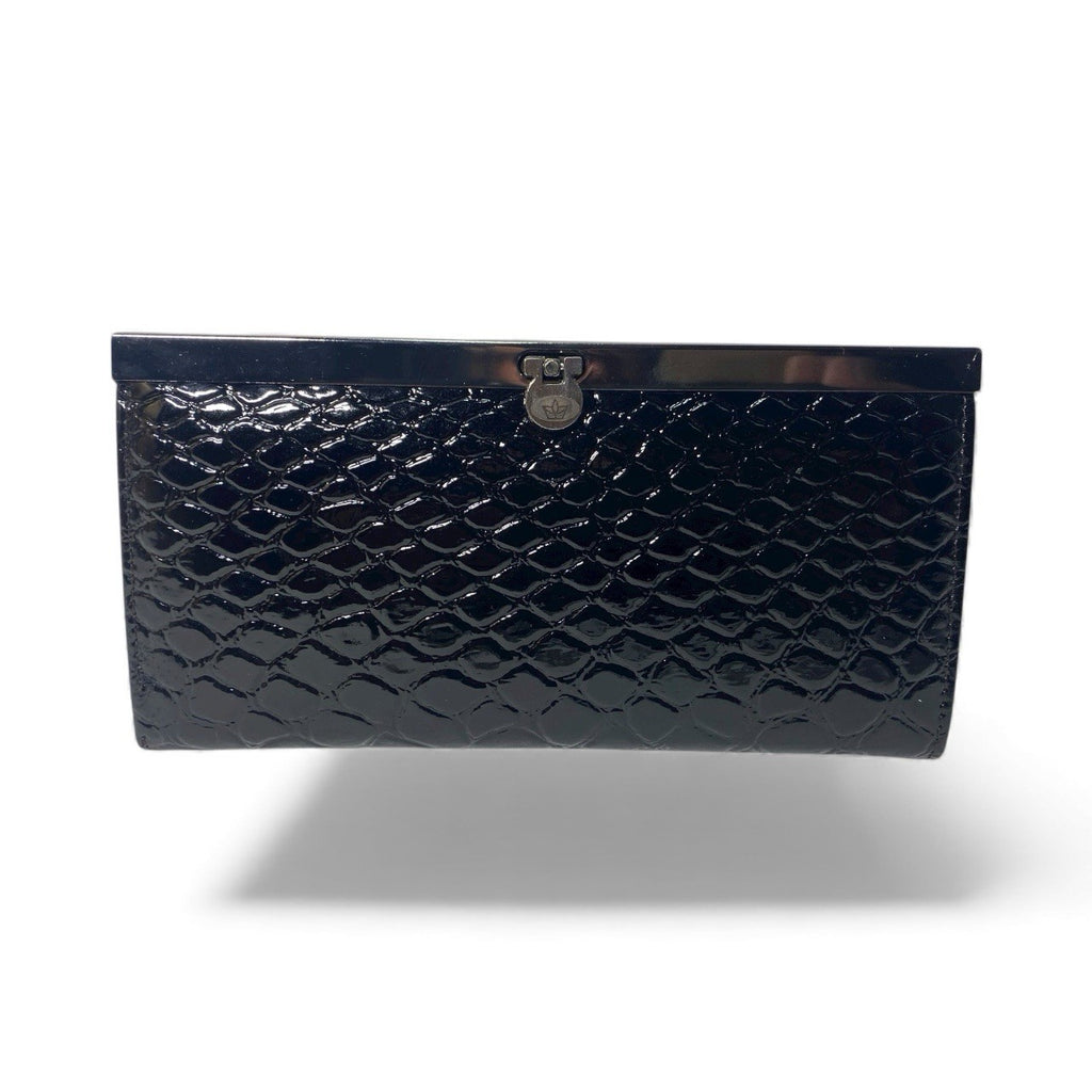 Ladies Patent Croc Clutch Slim Frame Purse With Clasp Cards Notes Coins New