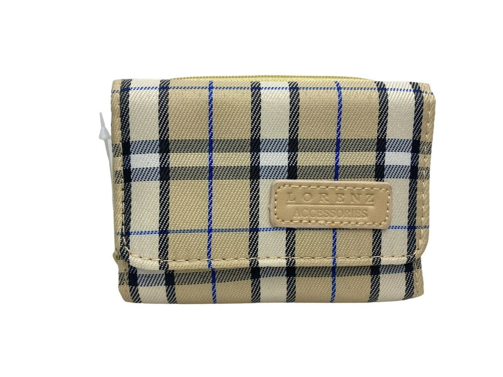 Lorenz Ladies Girls Check Purse Wallet Zip Around Credit Cards Coin Slots New