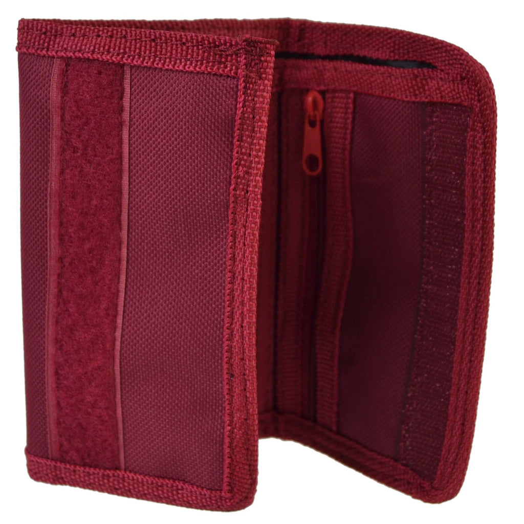 Gents Boys Canvas Wallet Trifold Sports Girls Cycling Running Plain New Burgundy