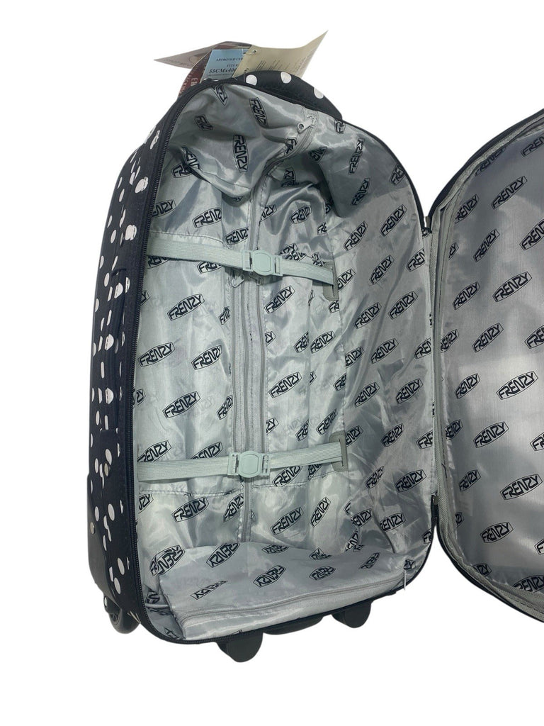 Frenzy Polka Dot 3 Piece Suitcase Set Wheeled Bag  21" 26" 29"  Black 2 Wheeled