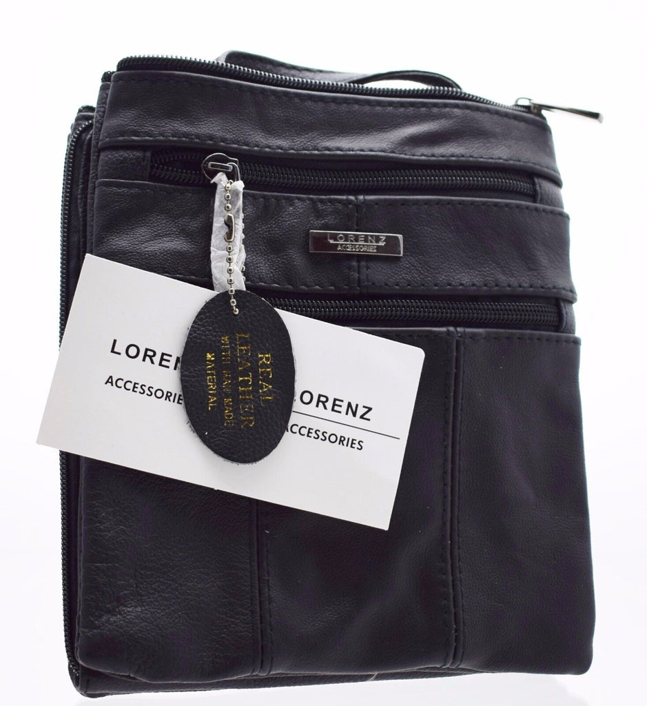 Lorenz Genuine Cowhide Leather Crossbody Shoulder Bag 3 Zipper Compartments