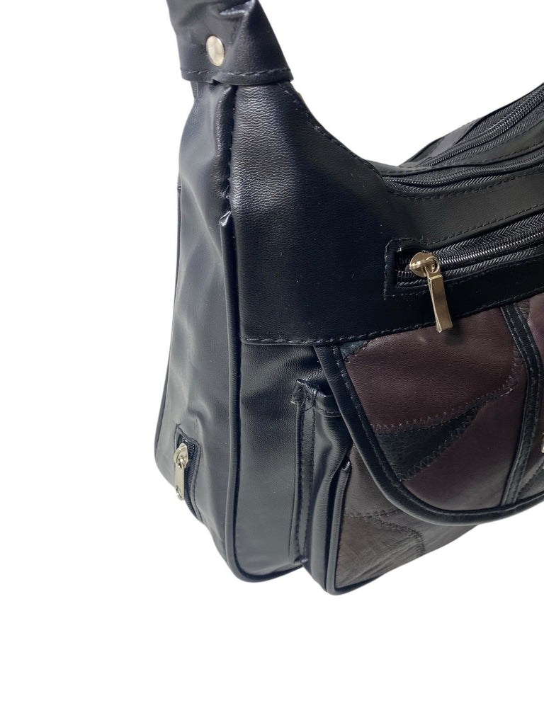Ladies Womens Patchwork Leather Handbag Shoulder Cross Body Bag Multiple Zip