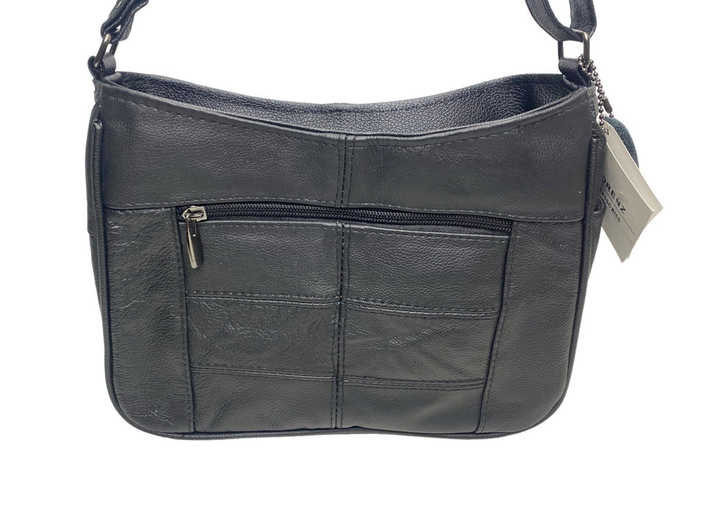 Lorenz Real Cow Hide Twin Top Leather Handbag Shoulder Bag Black