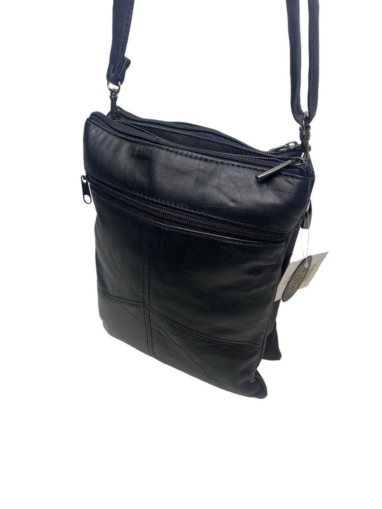 Lorenz Real Soft Leather Cross Body Shoulder Twin Section Travel Bag Black New