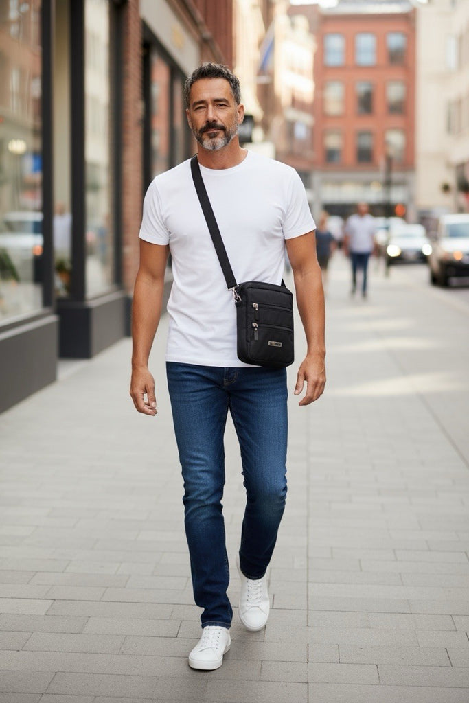 Lorenz Unisex Nylon Travel Bag Multiple Zipped Pockets & Adjustable Strap New