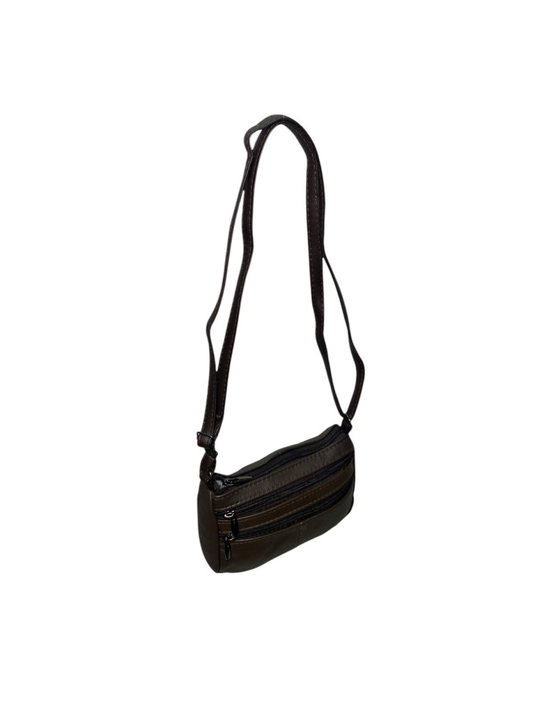 Lorenz Genuine Cowhide Leather Crossbody Shoulder Bag Triple Zipper Compartments