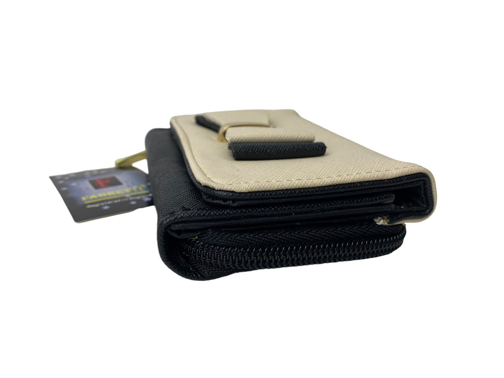 Fabretti Ladies Bow Fashion Coin Note Purse Credit Card Wallet Zip Around Beige