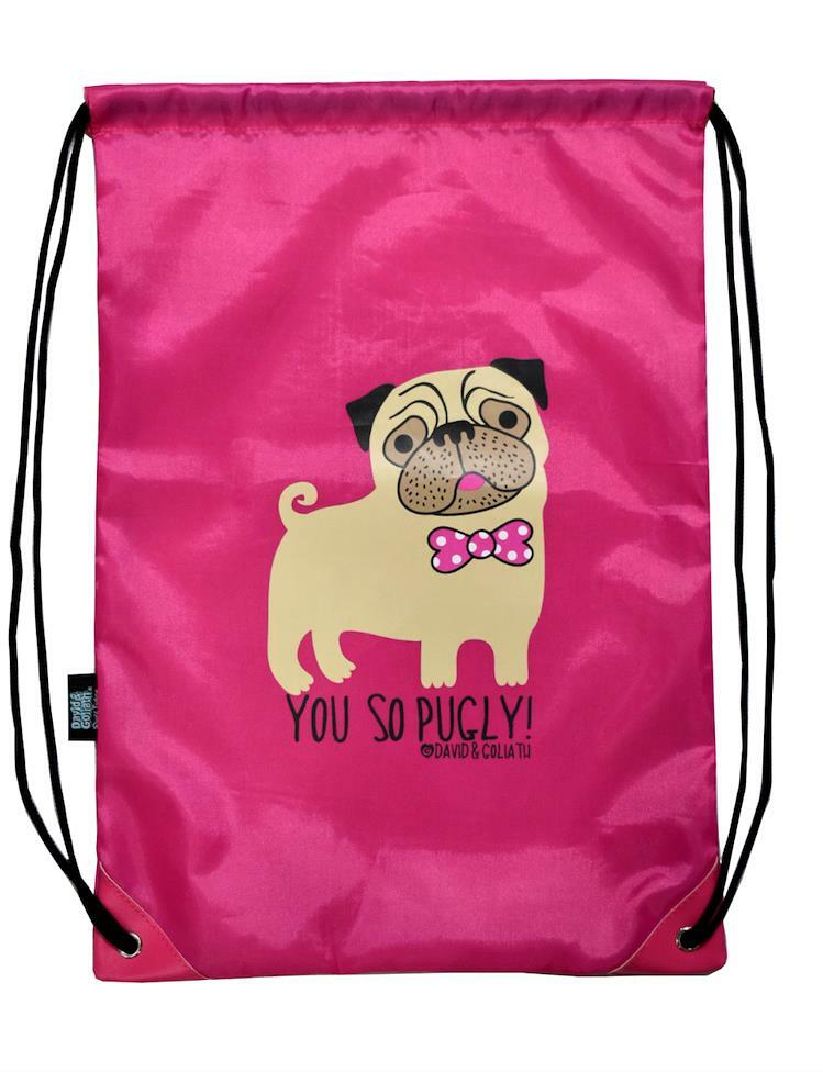 David And Goliath You So Pugly Girls Pink Trainer Gym PE Kit Drawstring Bag New