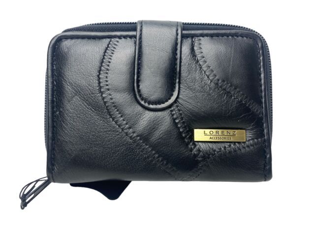 Lorenz Soft Leather Patchwork Twin Zip Round Purse Wallet ID Window