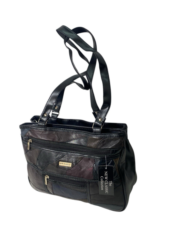 Ladies Womens Patchwork Leather Handbag Shoulder Bag Multiple Zipped New