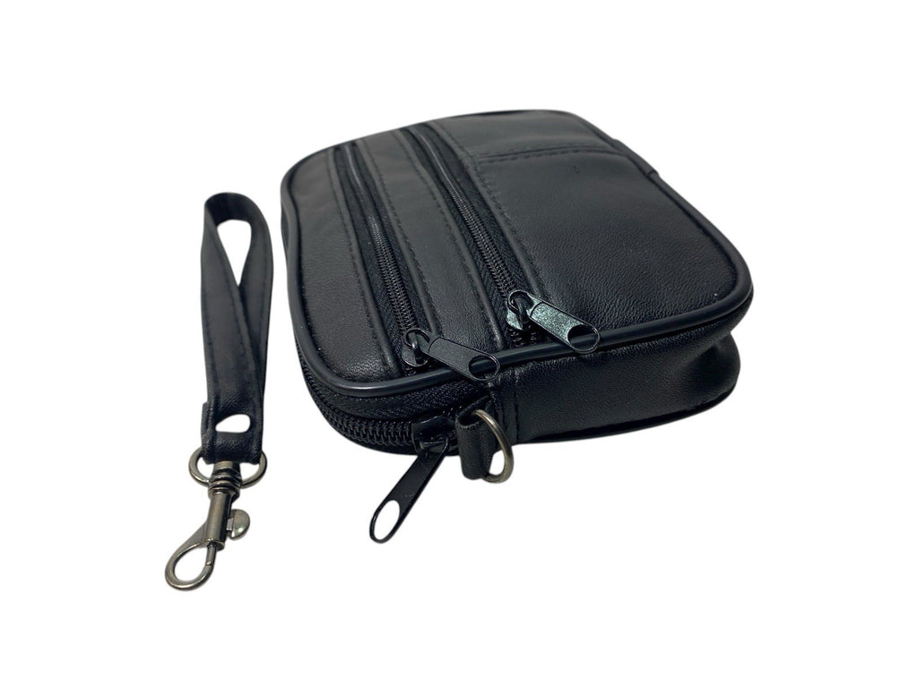 Soft Leather Unisex Black Zipped Coin Change Wallet Purse Pouch Wrist Strap New