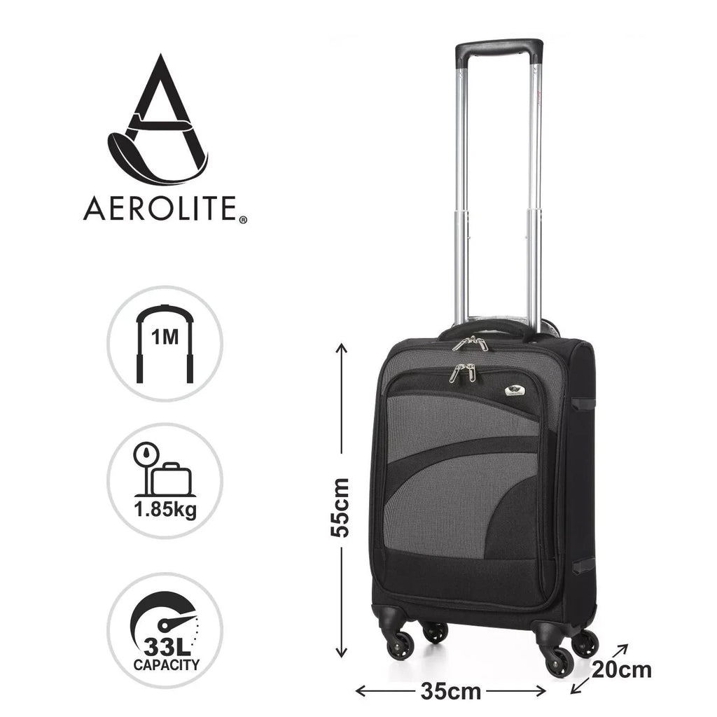 Aerolite 21" Lightweight 4 Wheel Carry On Hand Cabin Luggage Suitcase 33L Black