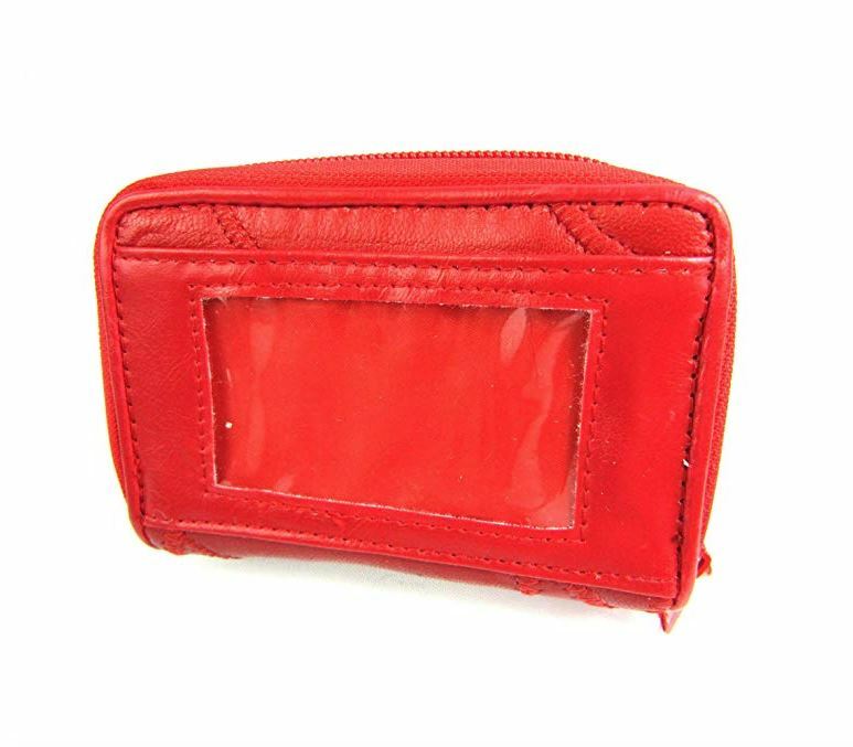 Lorenz 12cm Soft Leather Patchwork Twin Zip Round Purse Wallet ID Window Red