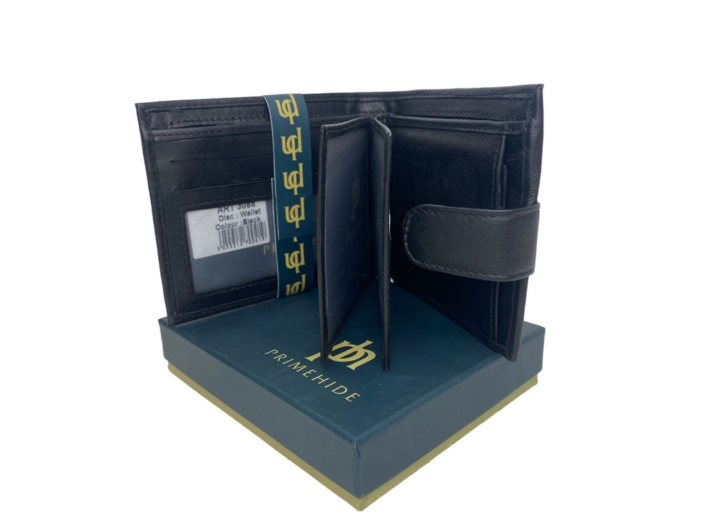 Primehide Mens Soft Luxury Leather Bifold Wallet Credit Card Black Gift Boxed