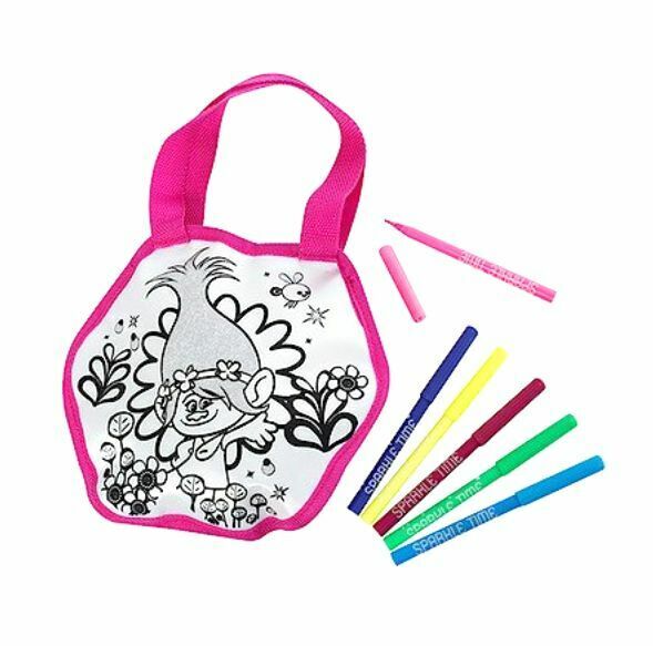  Official Dream Works Trolls Poppy Colour Your Own Tote Bag + 6 Markers Gift 