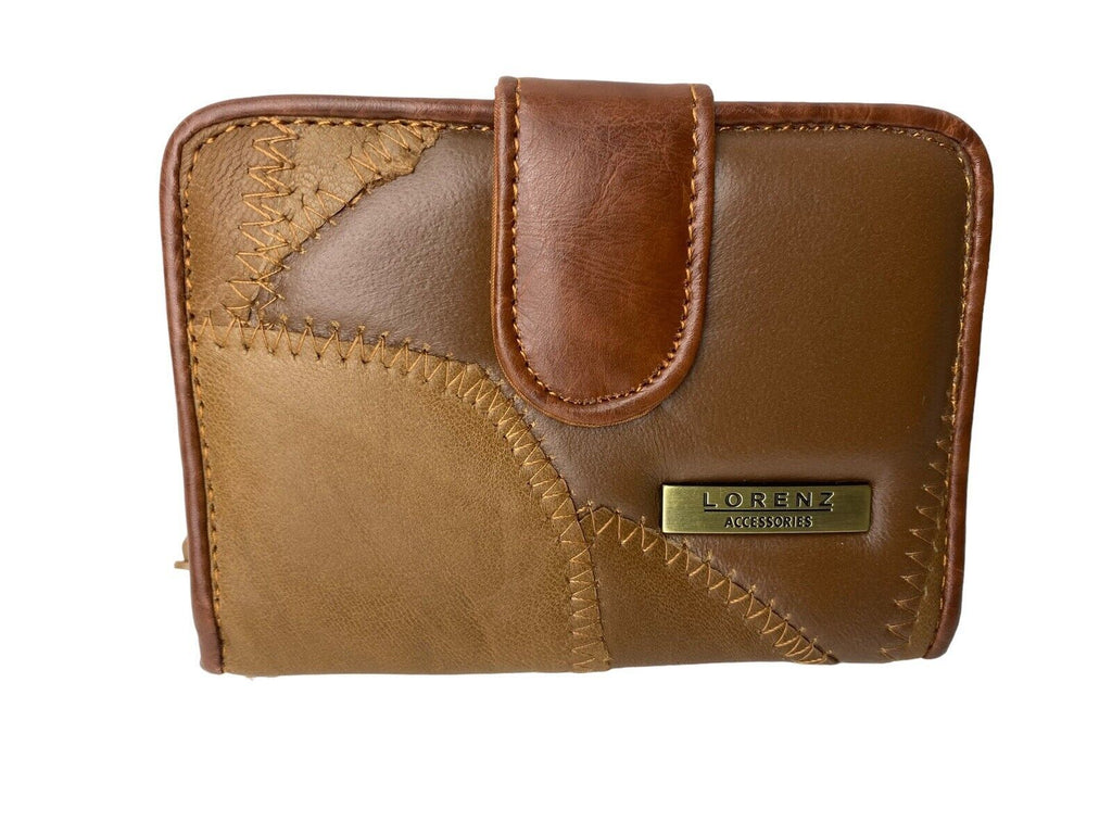 Lorenz Soft Leather Patchwork Twin Zip Round Purse Wallet ID Window