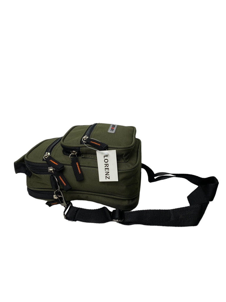 Lorenz Unisex Canvas Travel Bag Multiple Zipped Pockets & Adjustable Strap Green