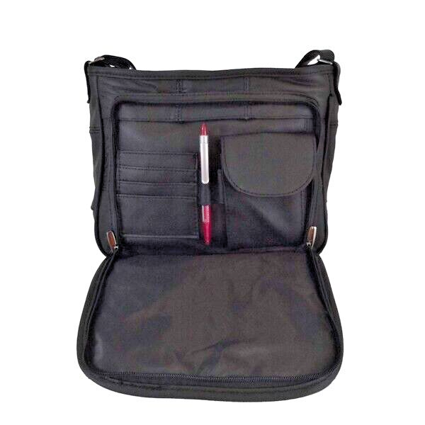 Lorenz Womens Real Leather Shoulder Bag Handbag With Organiser Black New