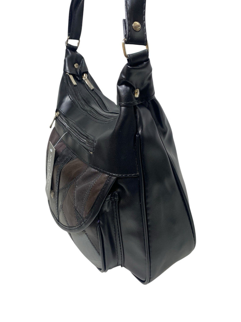 Ladies Womens Patchwork Leather Handbag Shoulder Cross Body Bag Multiple Zip