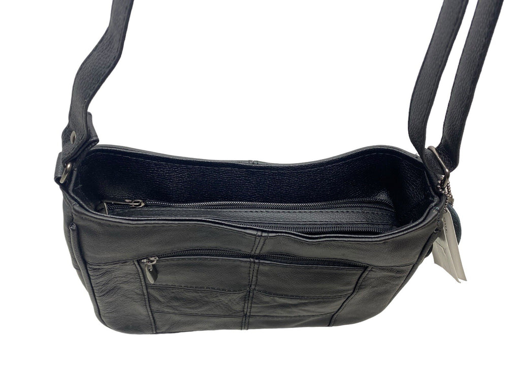 Lorenz Real Cow Hide Twin Top Leather Handbag Shoulder Bag Black