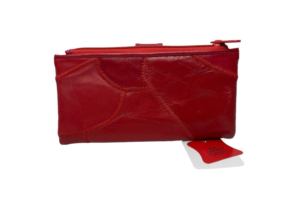 Lorenz Luxury Super Soft Patchwork Real Leather Purse Credit Card Holder Red