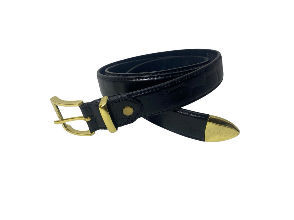 Mens Fabretti Belt Man Made Upper Leather Backing 1.14" (29mm) Wide Black Gold